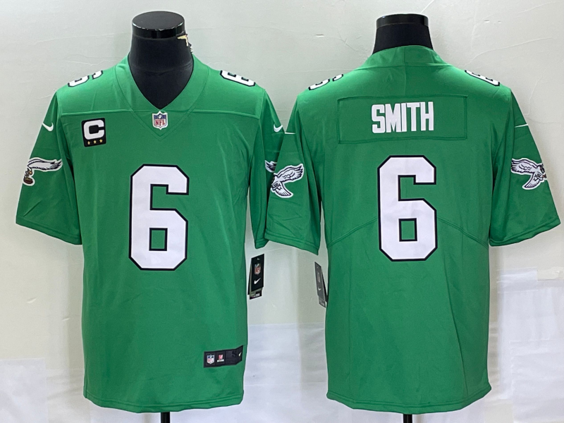 Men's Philadelphia Eagles #6 DeVonta Smith Green Vapor Limited With C Patch Stitched Football Jersey